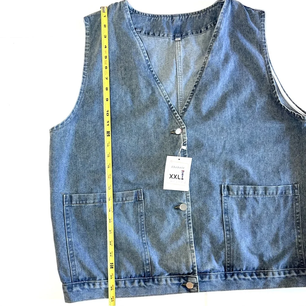 Shebote Denim Vest Size XXL Medium Wash Front Pockets - Picture 6 of 7